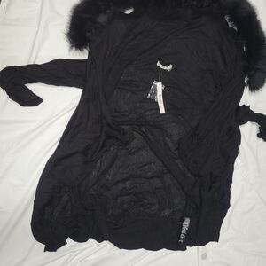 Black Alice + Olivia light cardigan with detachable Silver Fox Fur collar